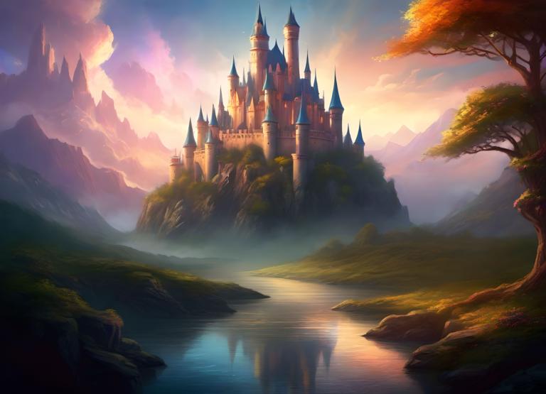 Fantasy Art,Fantasy Art, Castle, castle, scenery, no humans, tree, castle, outdoors, cloud, sky, mountain