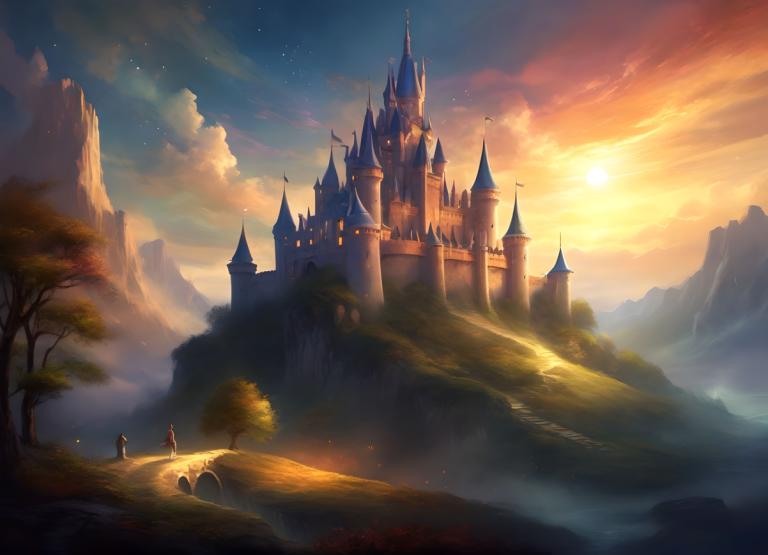 Fantasy Art,Fantasy Art, Castle, castle, scenery, tree, sky, cloud, outdoors, castle, mountain, no humans