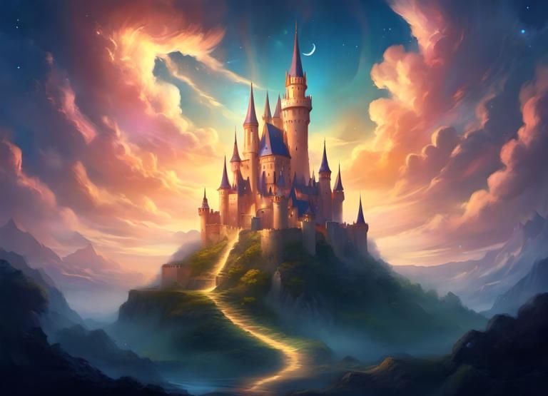 Fantasy Art,Fantasy Art, Castle, castle, no humans, scenery, sky, cloud, castle, moon, star (sky), outdoors