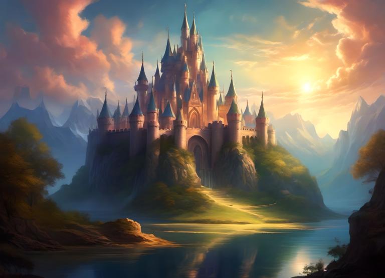 Fantasy Art,Fantasy Art, Castle, castle, scenery, no humans, cloud, sky, tree, outdoors, mountain, castle