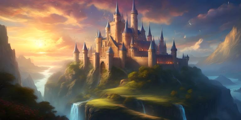 Arte de fantasía,Arte de fantasía, Castillo, castillo, escenario, no humanos, nube, castillo, cielo, cascada