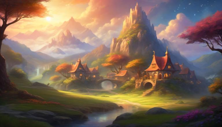 Fantasy Art,Fantasy Art, Village, village, scenery, no humans, tree, sky, mountain, outdoors, cloud, grass