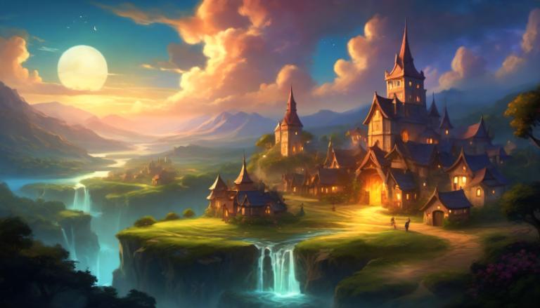 Fantasy Art,Fantasy Art, Village, village, scenery, cloud, no humans, castle, waterfall, sky, tree, outdoors