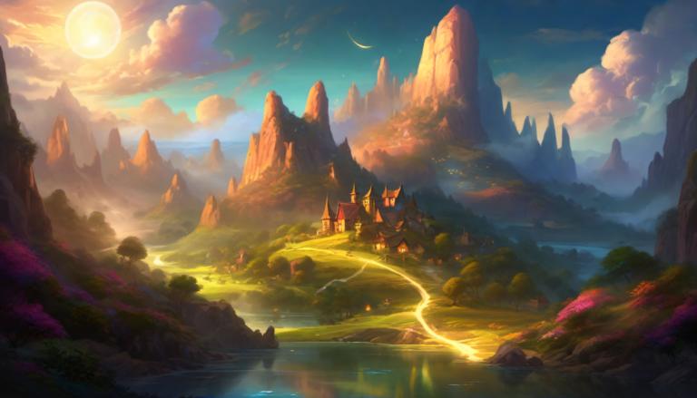 Fantasy Art,Fantasy Art, Village, village, scenery, cloud, no humans, mountain, sky, outdoors, moon, fantasy