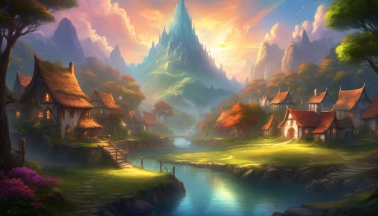 Fantasy Art,Fantasy Art, Village, village, scenery, tree, no humans, outdoors, mountain, cloud, sky, water