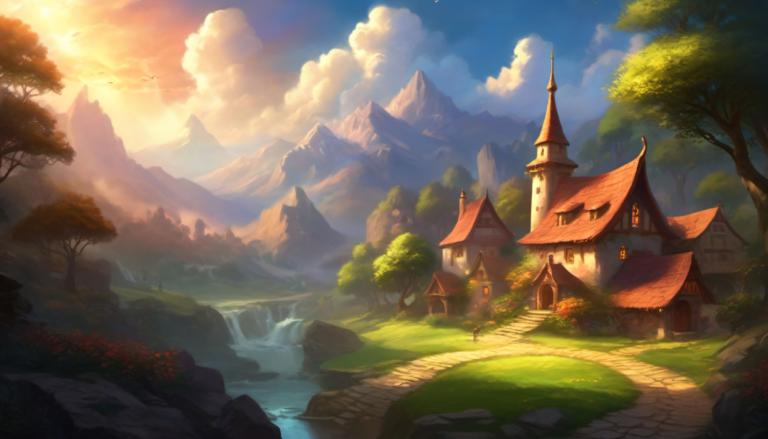 Fantasy Art,Fantasy Art, Village, village, scenery, tree, cloud, no humans, outdoors, sky, mountain, grass