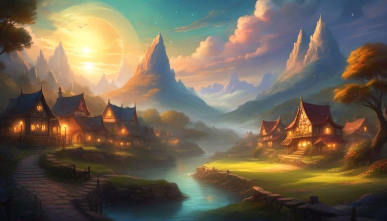 Fantasy Art,Fantasy Art, Village, village, scenery, tree, no humans, sky, cloud, outdoors, mountain, moon