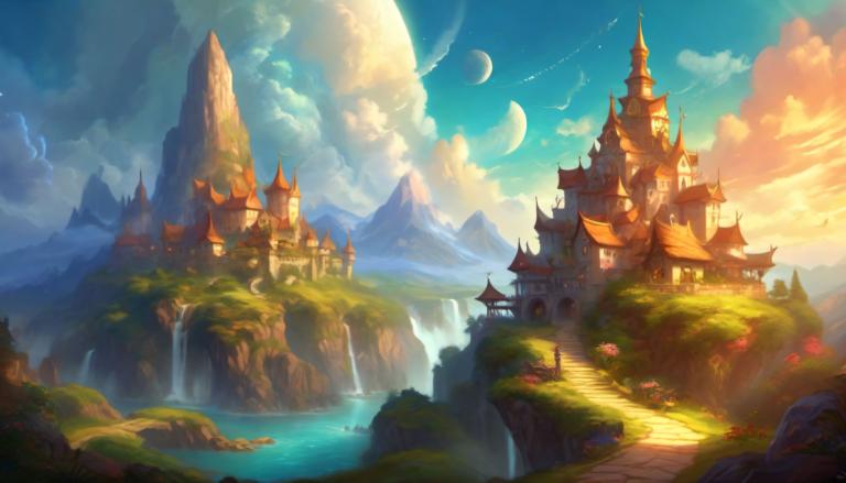 Fantasy Art,Fantasy Art, Village, village, scenery, cloud, no humans, sky, waterfall, outdoors, water, castle