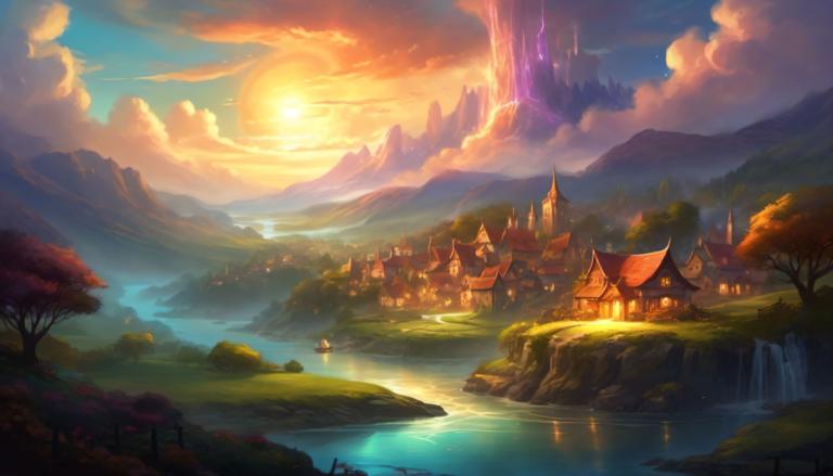 Fantasy Art,Fantasy Art, Village, village, scenery, tree, cloud, sky, mountain, outdoors, water, no humans