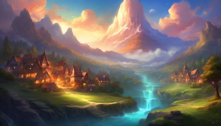 Fantasy Art,Fantasy Art, Village, village, scenery, no humans, cloud, outdoors, sky, mountain, tree, castle