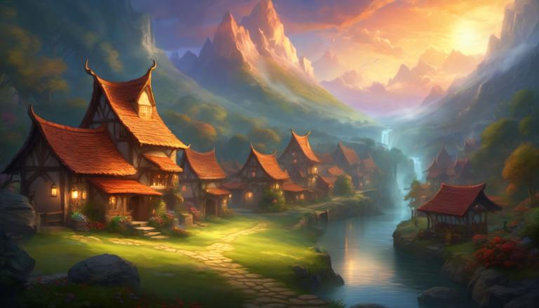 Fantasy Art,Fantasy Art, Village, village, scenery, no humans, mountain, outdoors, tree, cloud, sky, water