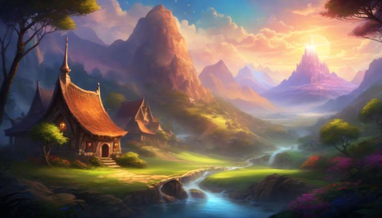 Fantasy Art,Fantasy Art, Village, village, scenery, tree, no humans, mountain, cloud, outdoors, sky, house