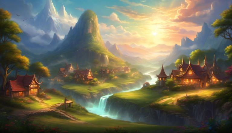 Fantasy Art,Fantasy Art, Village, village, scenery, tree, cloud, no humans, mountain, outdoors, sky