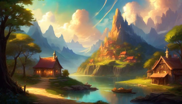 Fantasy Art,Fantasy Art, Village, village, scenery, tree, cloud, outdoors, sky, water, mountain, day