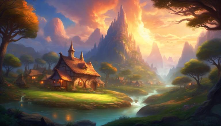 Fantasy Art,Fantasy Art, Village, village, scenery, tree, cloud, outdoors, no humans, sky, water, mountain