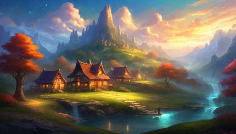 Fantasy Art,Fantasy Art, Village, village, scenery, cloud, tree, outdoors, sky, no humans, mountain, water