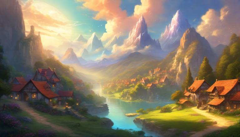 Fantasy Art,Fantasy Art, Village, village, scenery, mountain, cloud, outdoors, no humans, sky, house, tree