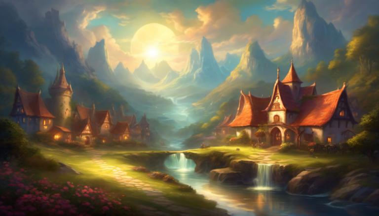 Fantasy Art,Fantasy Art, Village, village, scenery, no humans, cloud, water, mountain, outdoors, sky, tree