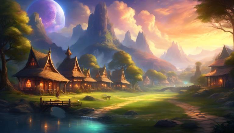 Fantasy Art,Fantasy Art, Village, village, scenery, tree, cloud, moon, sky, outdoors, no humans, water