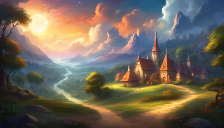 Fantasy Art,Fantasy Art, Village, village, scenery, no humans, tree, cloud, sky, outdoors, mountain, castle