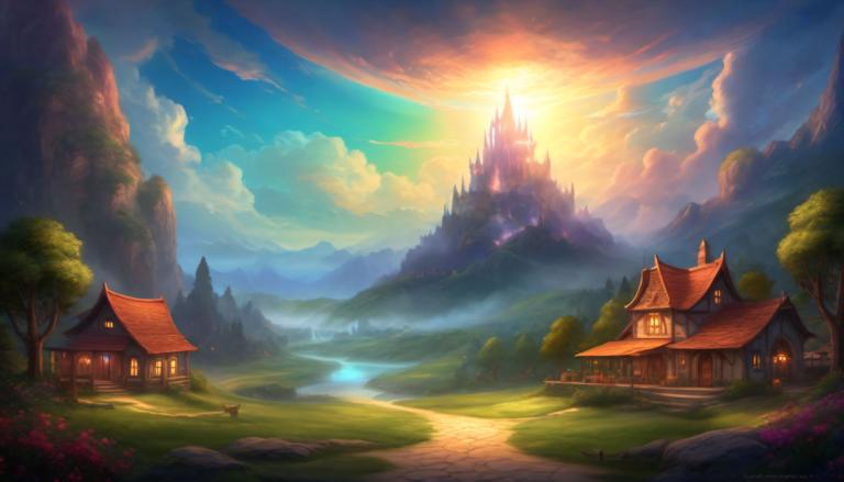 Fantasy Art,Fantasy Art, Village, village, scenery, no humans, tree, cloud, sky, outdoors, mountain, house