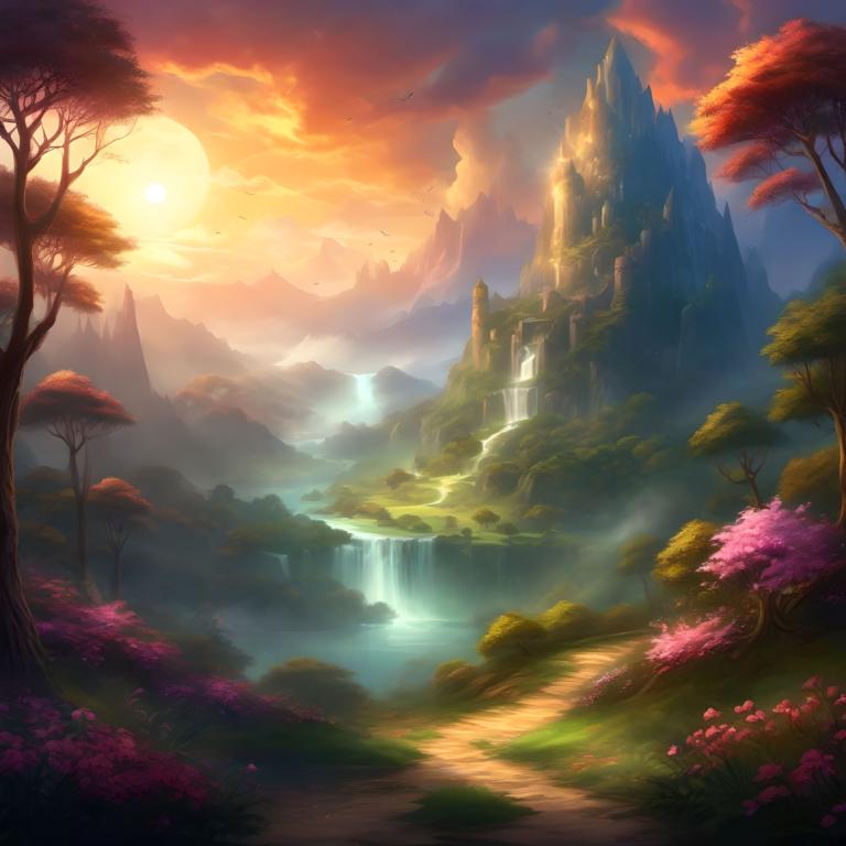 Arte de fantasía,Arte de fantasía, Naturaleza, paisaje, escenario, no humanos, árbol, montaña, nube