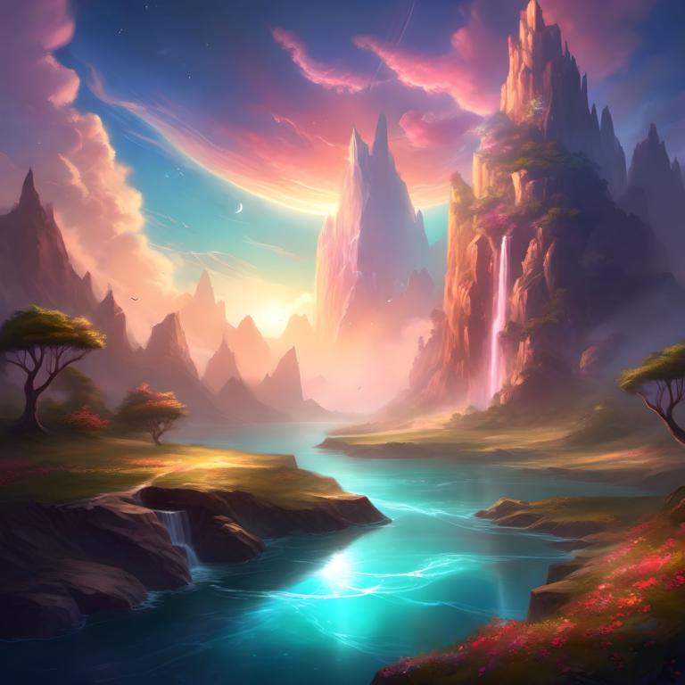 Fantasy-Kunst,Fantasy-Kunst, Natur, Landschaft, Landschaft, keine Menschen, Wasserfall, Himmel, Baum, draußen