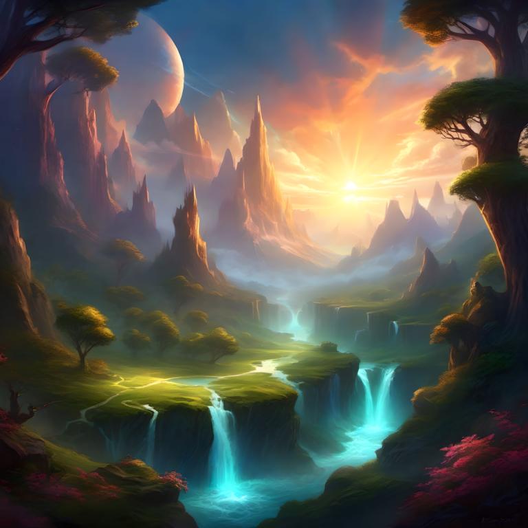 Arte de fantasía,Arte de fantasía, Naturaleza, paisaje, escenario, cascada, árbol, agua, montaña, no humanos