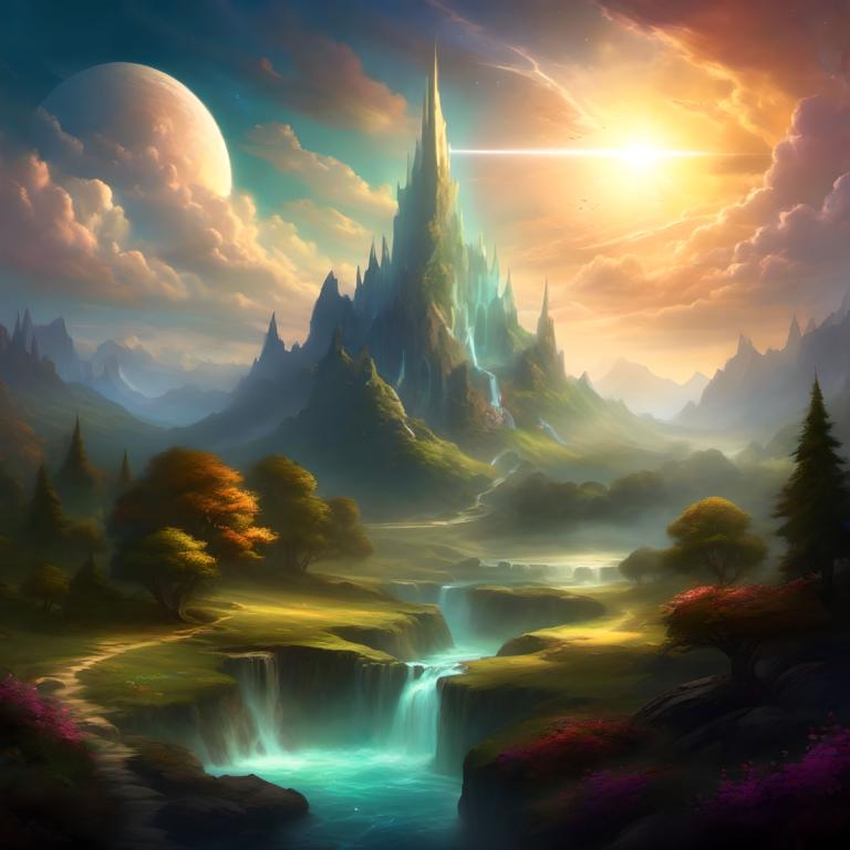 Fantasy-Kunst,Fantasy-Kunst, Natur, Landschaft, Landschaft, keine Menschen, Wolke, Himmel, Baum, Wasserfall