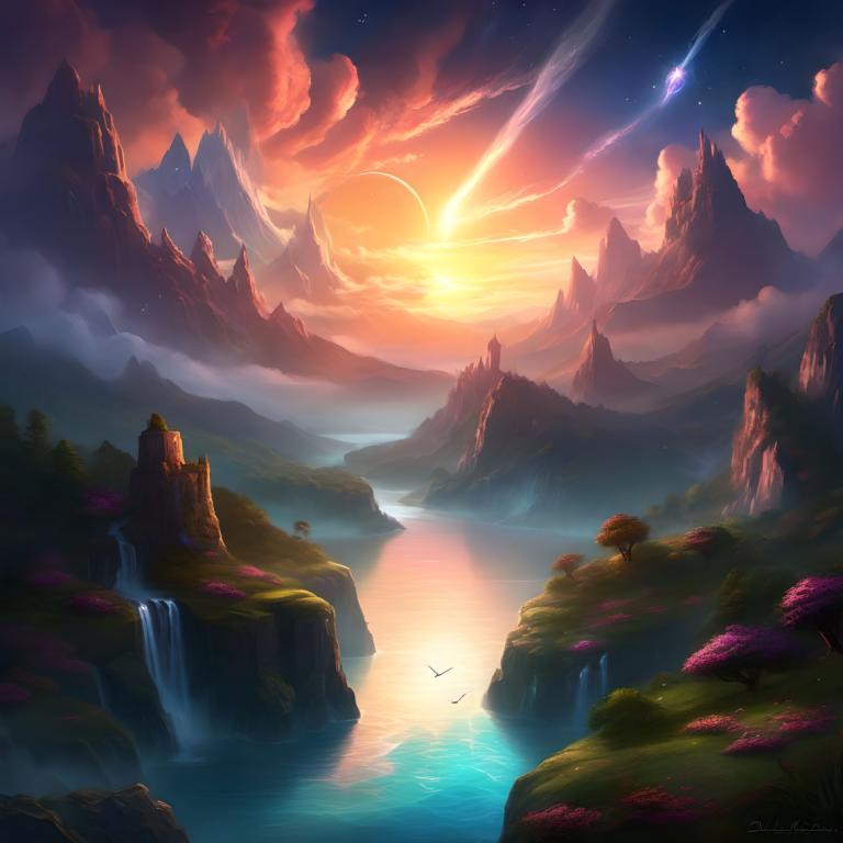 Arte de fantasía,Arte de fantasía, Naturaleza, paisaje, escenario, no humanos, cielo, cascada, montaña, agua