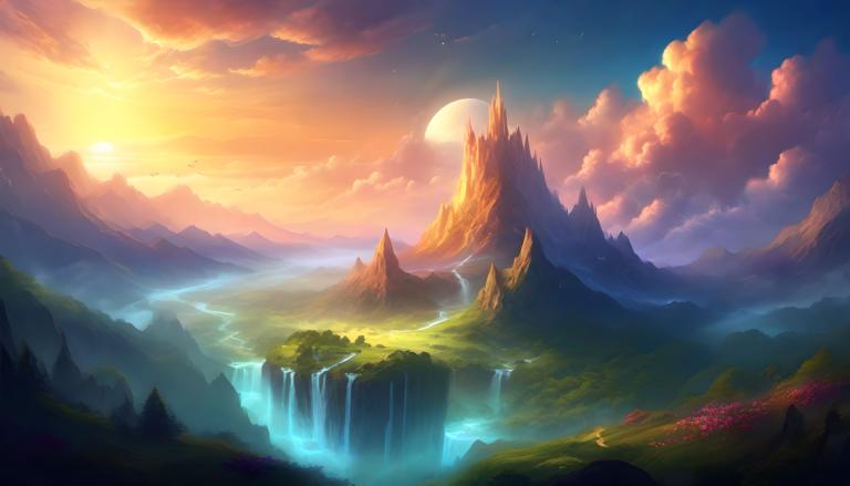 Arte de fantasía,Arte de fantasía, Naturaleza, paisaje, escenario, nube, montaña, cascada, no humanos, cielo