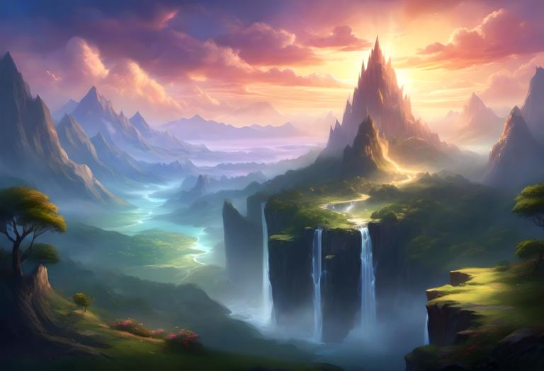 Arte de fantasía,Arte de fantasía, Naturaleza, paisaje, escenario, no humanos, montaña, nube, cascada