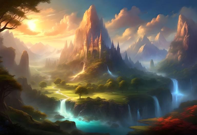 Fantasy Art,Fantasy Art, Natur, landskap, natur, ingen mennesker, tre, Sky, foss, fjell, himmel, utendørs