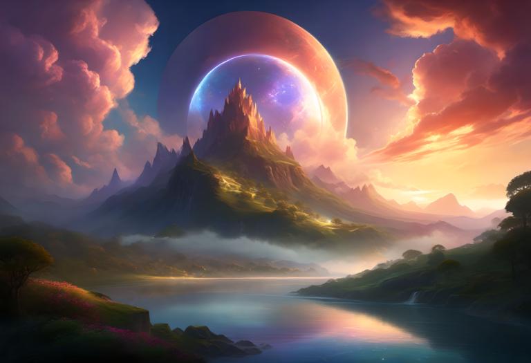 Arte de fantasía,Arte de fantasía, Naturaleza, paisaje, escenario, no humanos, nube, cielo, montaña, luna