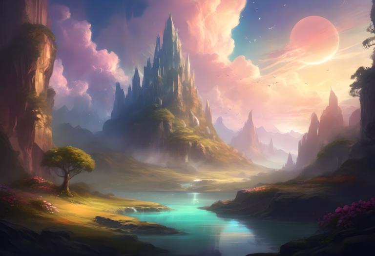 Arte de fantasía,Arte de fantasía, Naturaleza, paisaje, escenario, no humanos, nube, árbol, montaña, cielo