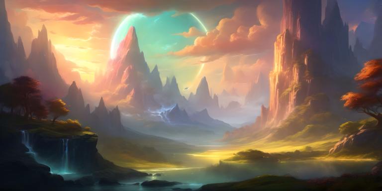 Fantasy Art,Fantasy Art, Natur, landskap, natur, ingen mennesker, fjell, Sky, tre, foss, himmel, utendørs