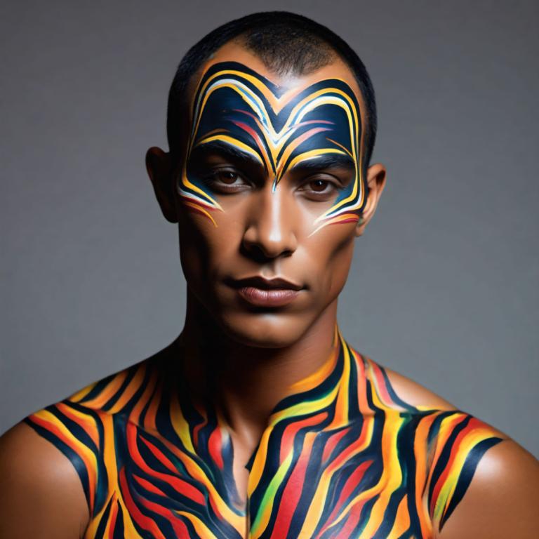 Bodypainting,Bodypainting, People, man, solo, 1boy, male focus, dark-skinned male, dark skin, realistic