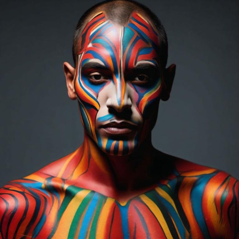 Bodypainting,Bodypainting, People, man, solo, 1boy, male focus, realistic, multicolored clothes