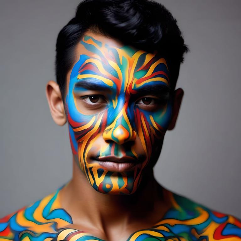 Bodypainting,Bodypainting, People, man, solo, 1boy, male focus, black hair, realistic, portrait