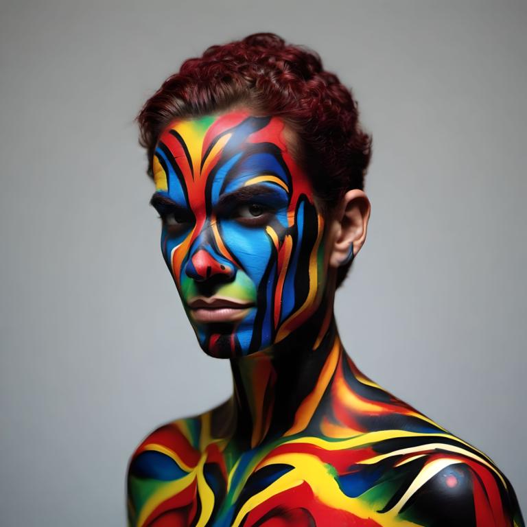 Bodypainting,Bodypainting, People, man, solo, 1boy, male focus, brown hair, black eyes, upper body, facepaint