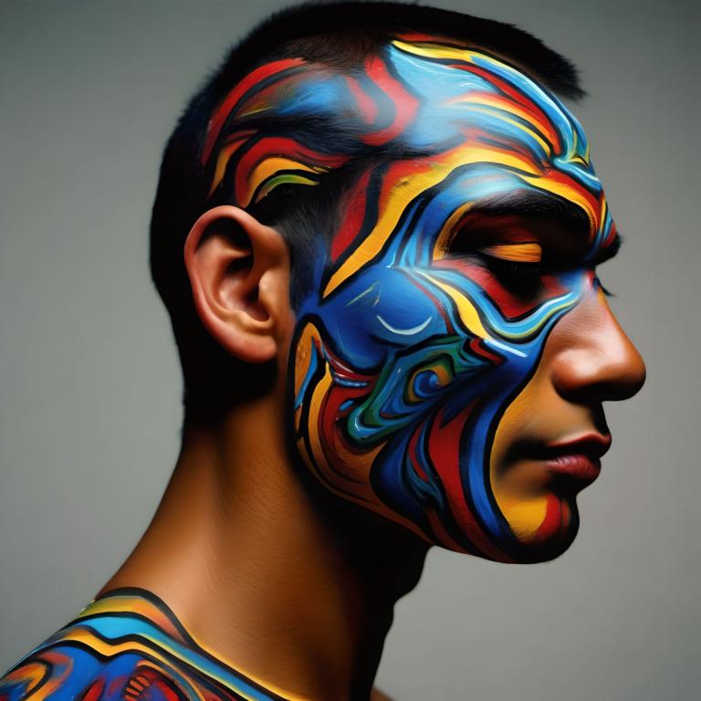 Bodypainting,Bodypainting, Lidé, muž, sólo, profil, 1 kluk, mužské zaměření, realistický, černé vlasy