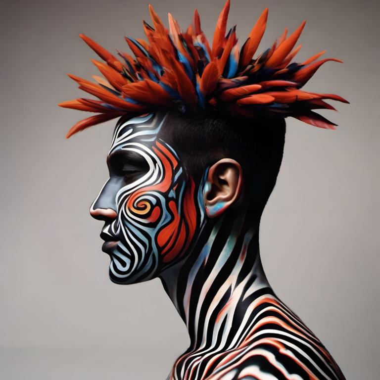 Bodypainting,Bodypainting, Mennesker, mand, solo, tatovering på hele kroppen, profil, mandligt fokus