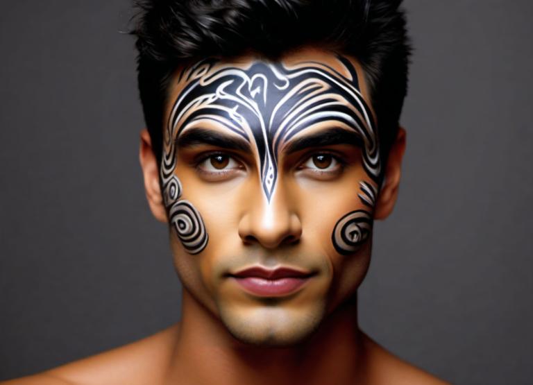 Bodypainting,Bodypainting, People, man, 1boy, solo, male focus, realistic, black hair, brown eyes, portrait