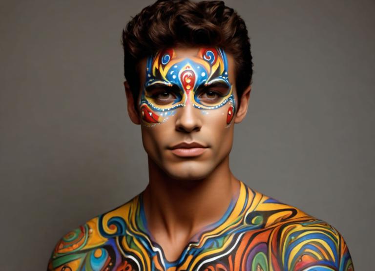 Bodypainting,Bodypainting, People, man, solo, male focus, 1boy, dark skin, brown eyes, brown hair, realistic