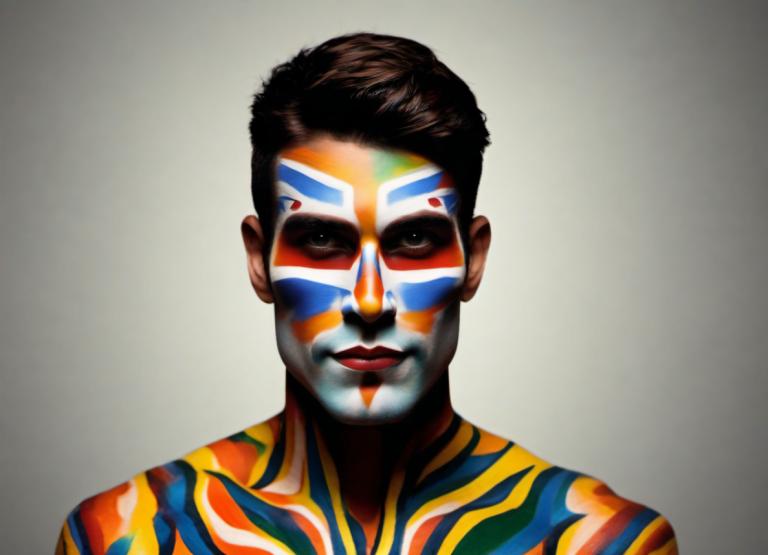 Bodypainting,Bodypainting, People, man, solo, 1boy, male focus, facepaint, bodypaint, clown