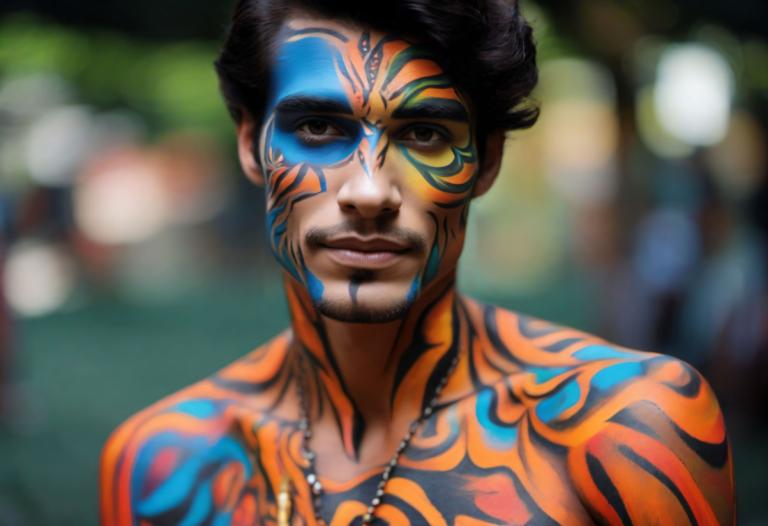 Bodypainting,Bodypainting, Lidé, muž, 1 kluk, mužské zaměření, šperky, náhrdelník, sólo, černé vlasy