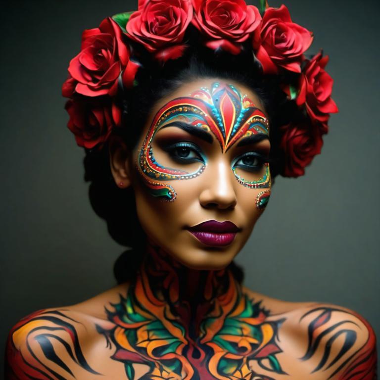 Bodypainting,Bodypainting, Mennesker, kvinde, 1 pige, blomst, solo, hår blomst, hårpynt, makeup, øreringe