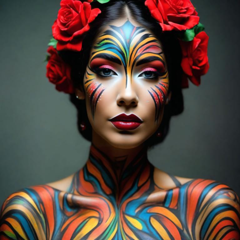 Bodypainting,Bodypainting, Mennesker, kvinde, 1 pige, solo, blomst, hår blomst, hårpynt, makeup, smykker