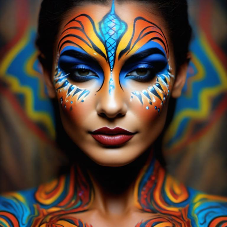 Bodypainting,Bodypainting, People, woman, 1girl, solo, makeup, eyeshadow, facepaint, portrait