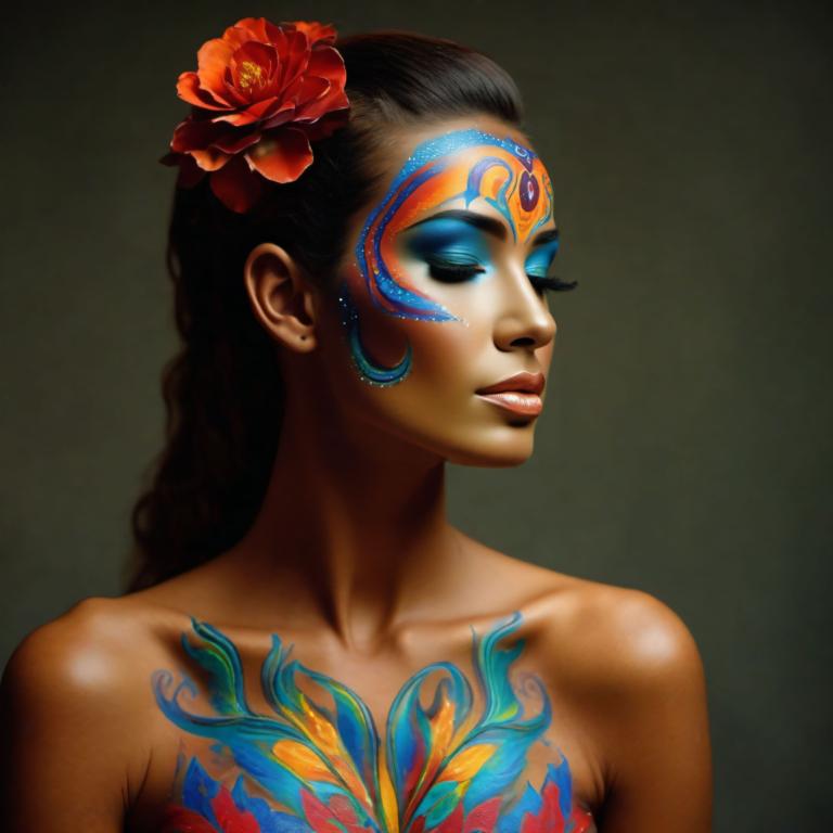 Bodypainting,Bodypainting, People, woman, 1girl, solo, hair ornament, flower, hair flower, jewelry, earrings